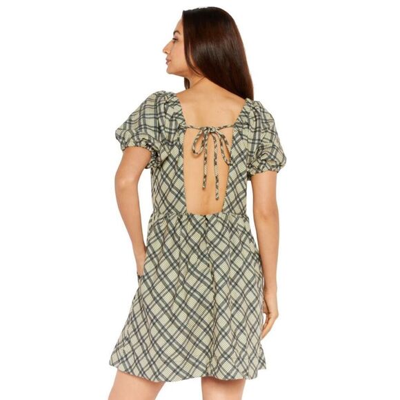 NWT Line & Dot Lisa Plaid Puff Sleeve Mini Dress - Picture 2 of 8
